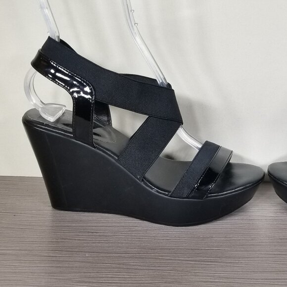 Charles David Criss-Cross Strap Wedge Sandals, Black, Womens Size 8 M - Picture 6 of 13